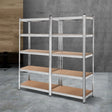 Pair of silver galvanised Plockton five tier steel storage shelf racks for garage and warehouse