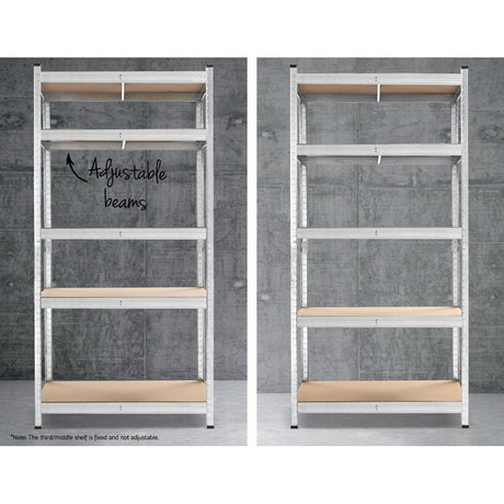 Pair of silver galvanised Plockton five tier steel storage shelf racks for garage and warehouse view 5