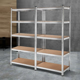 Pair of silver galvanised Plockton five tier steel storage shelf racks for garage and warehouse view 7