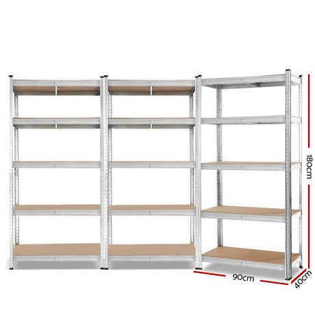 Rannoch Boltless Garage Shelving Rack, 5 Tier, 3m x 1.8m, Silver