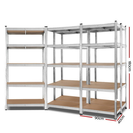 Rannoch Boltless Garage Shelving Rack, 5 Tier, 5m x 1.8m, Silver
