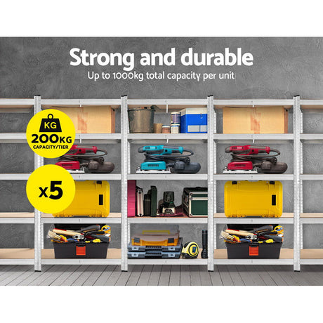 Rannoch Boltless Garage Shelving Rack, 5 Tier, 5m x 1.8m, Silver