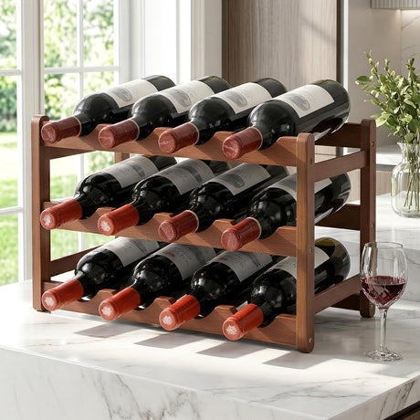 Bamboo Wine Rack 3 Tier Countertop 12 Bottle Walnut view 1