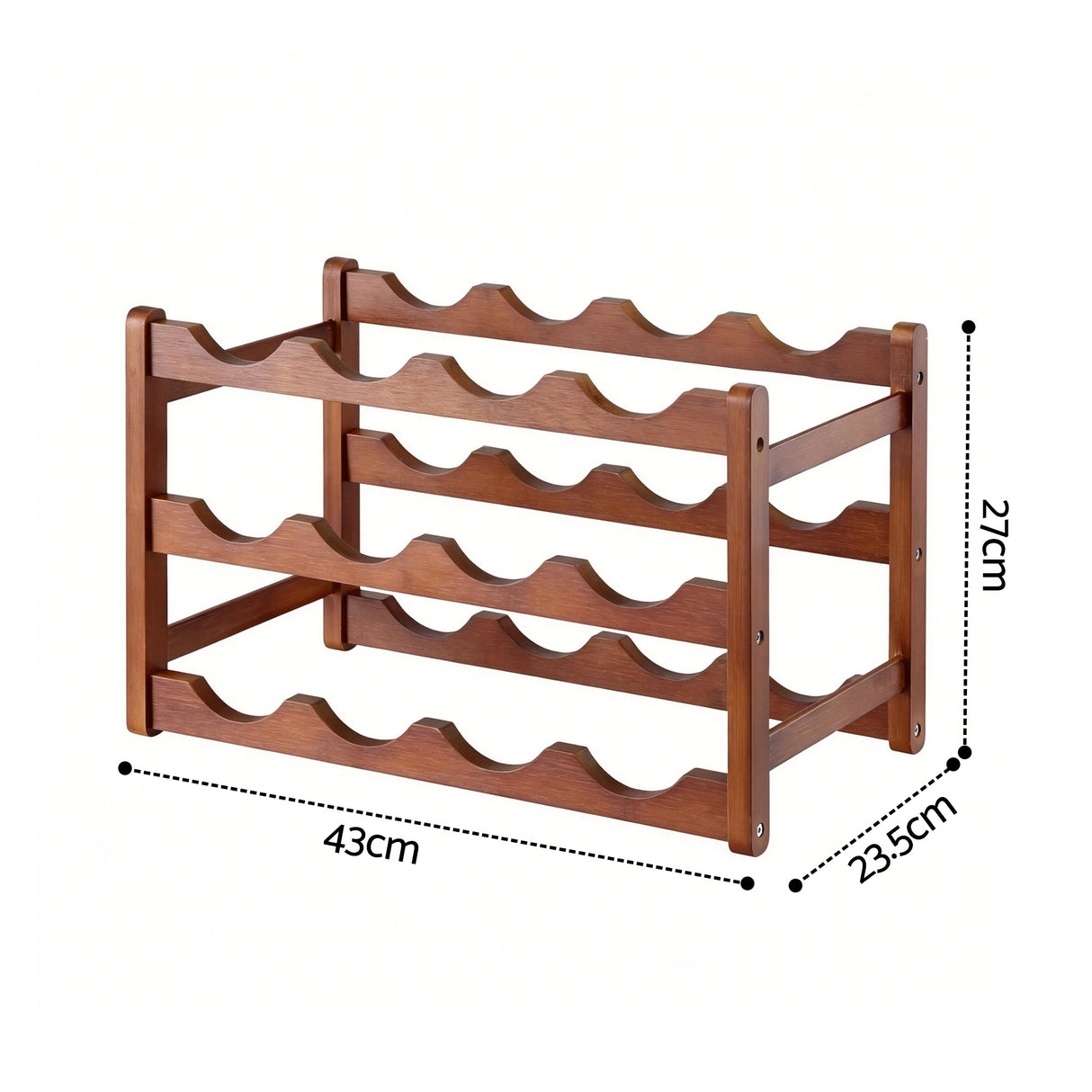 Bamboo Wine Rack 3 Tier Countertop 12 Bottle Walnut view 2