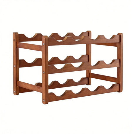 Bamboo Wine Rack 3 Tier Countertop 12 Bottle Walnut view 3