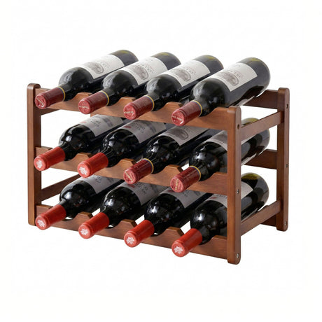 Bamboo Wine Rack 3 Tier Countertop 12 Bottle Walnut view 6