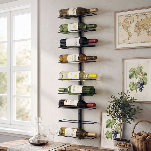 Wall Mounted Wine Rack 9 Bottle Metal Black view 1