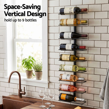 Wall Mounted Wine Rack 9 Bottle Metal Black view 5