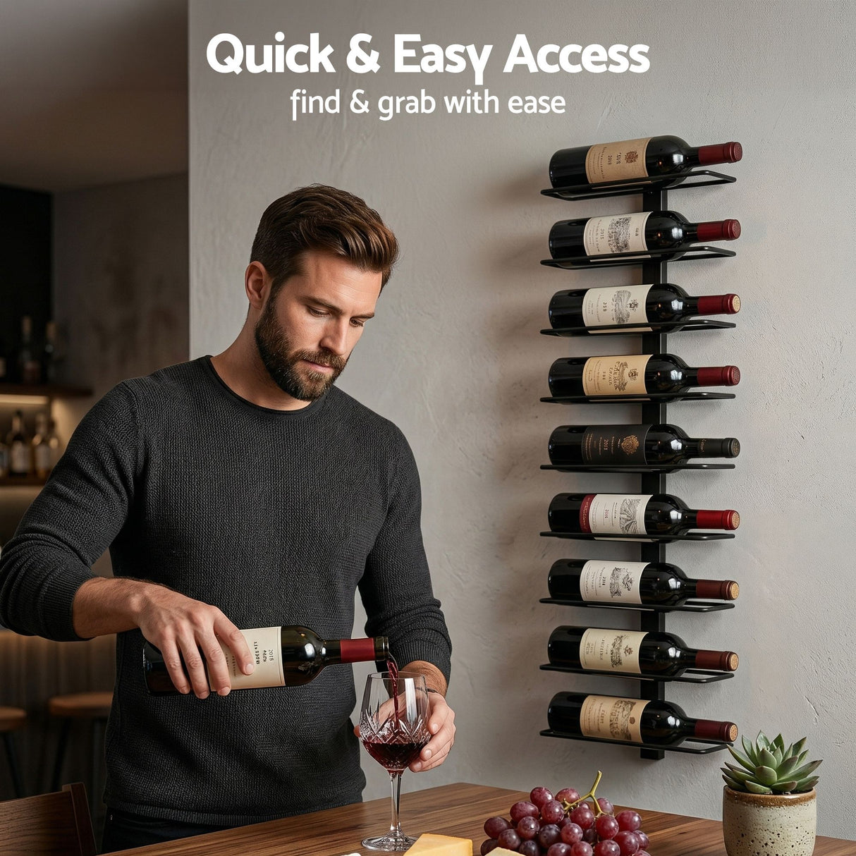 Wall Mounted Wine Rack 9 Bottle Metal Black view 6