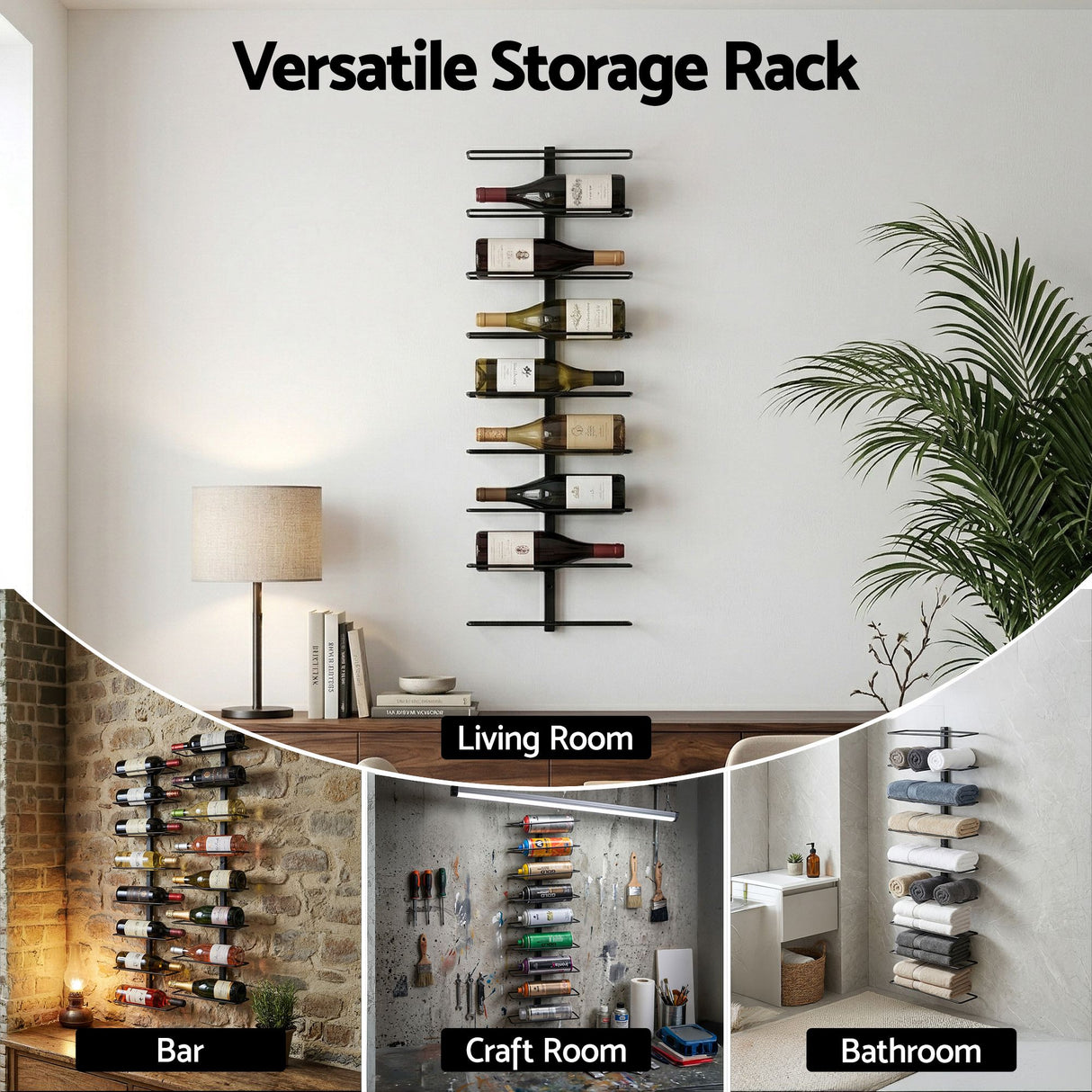 Wall Mounted Wine Rack 9 Bottle Metal Black view 7
