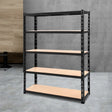 Matte black Mallaig five tier steel storage shelf rack for garage and warehouse use