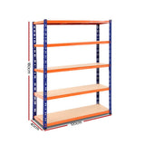 Blue Mallaig five tier steel storage shelf rack for garage and warehouse use view 2