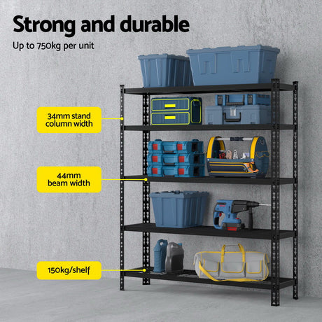 Rannoch Boltless Garage Shelving Rack, 5 Tier, 1.8m x 1.2m, Black