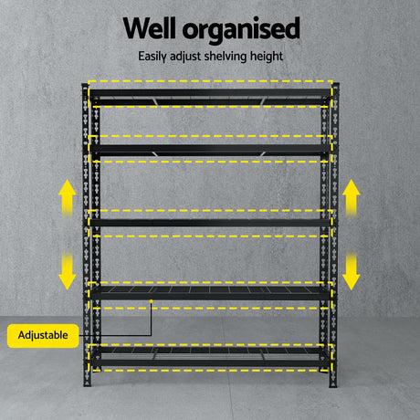 Rannoch Boltless Garage Shelving Rack, 5 Tier, 1.8m x 1.2m, Black