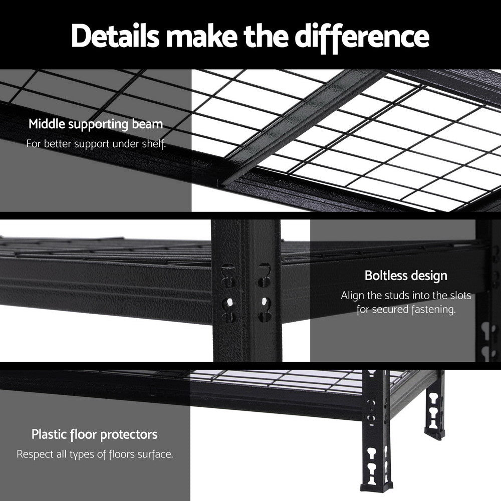 Rannoch Boltless Garage Shelving Rack, 5 Tier, 1.8m x 1.2m, Black