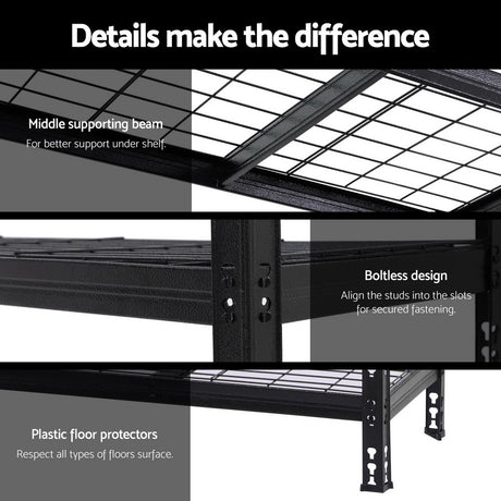 Rannoch Boltless Garage Shelving Rack, 5 Tier, 1.8m x 1.2m, Black