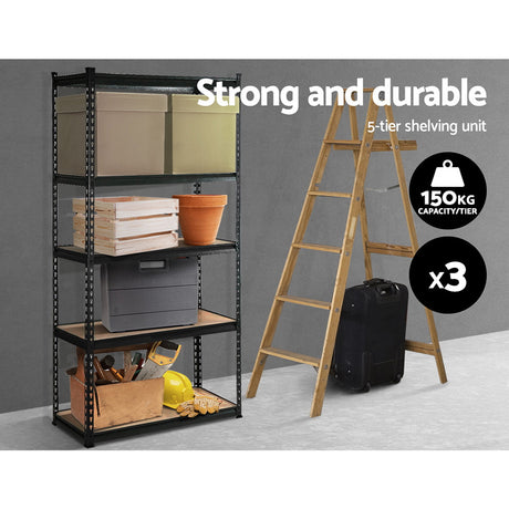 5 Tier Steel Storage Shelving Rack 3 Pack 70cm x 30cm x 150cm Matte Black