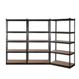 5 Tier Steel Storage Shelving Rack 3 Pack 70cm x 30cm x 150cm Matte Black