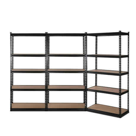 5 Tier Steel Storage Shelving Rack 3 Pack 70cm x 30cm x 150cm Matte Black