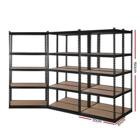 5 Pack 5 Tier Steel Storage Shelving Rack 70 x 30 x 150cm Black - view 2