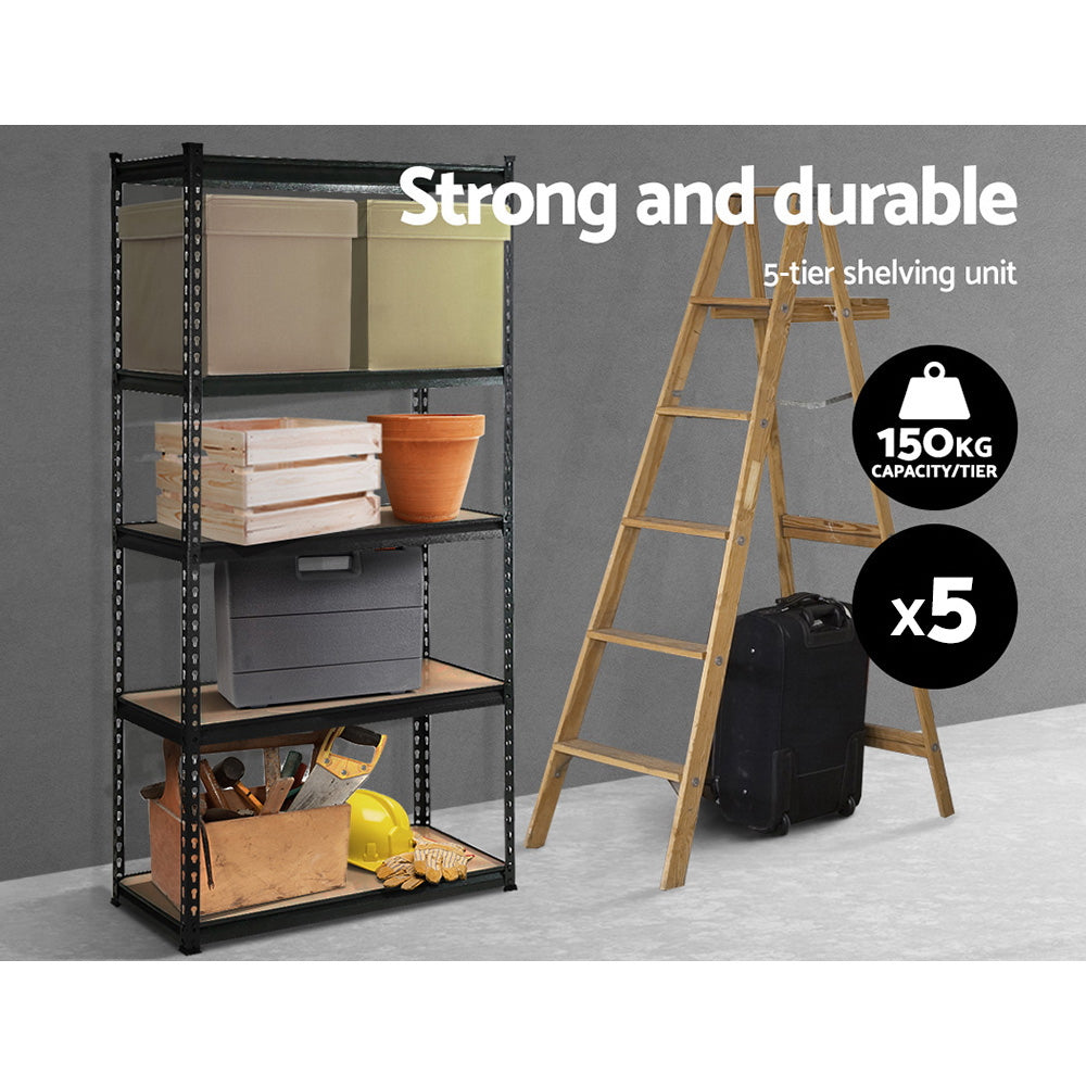 5 Pack 5 Tier Steel Storage Shelving Rack 70 x 30 x 150cm Black - view 3