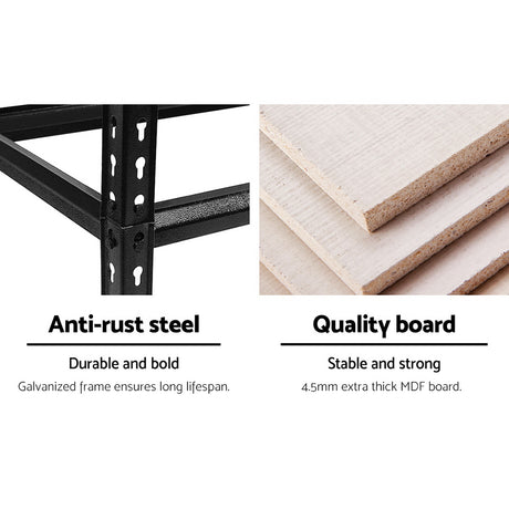 5 Pack 5 Tier Steel Storage Shelving Rack 70 x 30 x 150cm Black - view 4