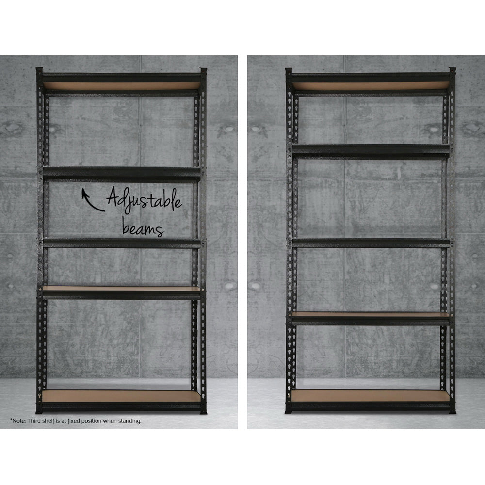 5 Pack 5 Tier Steel Storage Shelving Rack 70 x 30 x 150cm Black - view 5