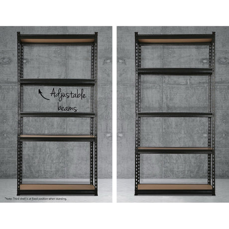 5 Pack 5 Tier Steel Storage Shelving Rack 70 x 30 x 150cm Black - view 5