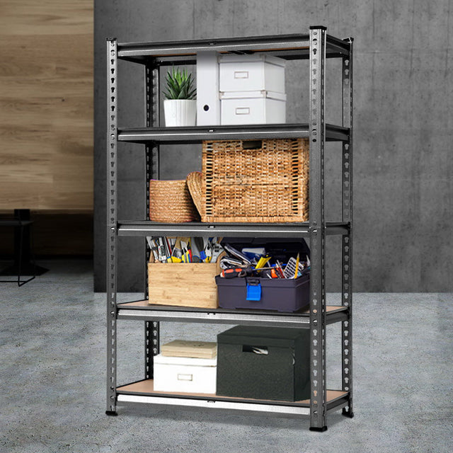 5 tier steel garage shelving rack in charcoal
