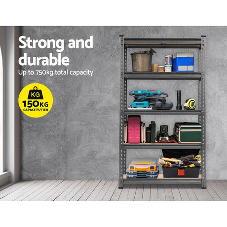 5 tier steel garage shelving rack in charcoal