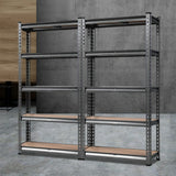 Pair of charcoal Arisaig five tier steel storage shelf racks for compact spaces