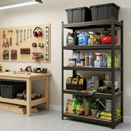 5 tier steel garage shelving rack in black