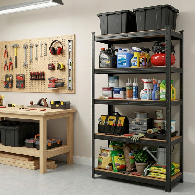 5 tier steel garage shelving rack in black