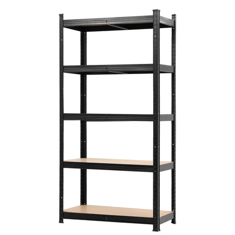 5 tier steel garage shelving rack in black view 2