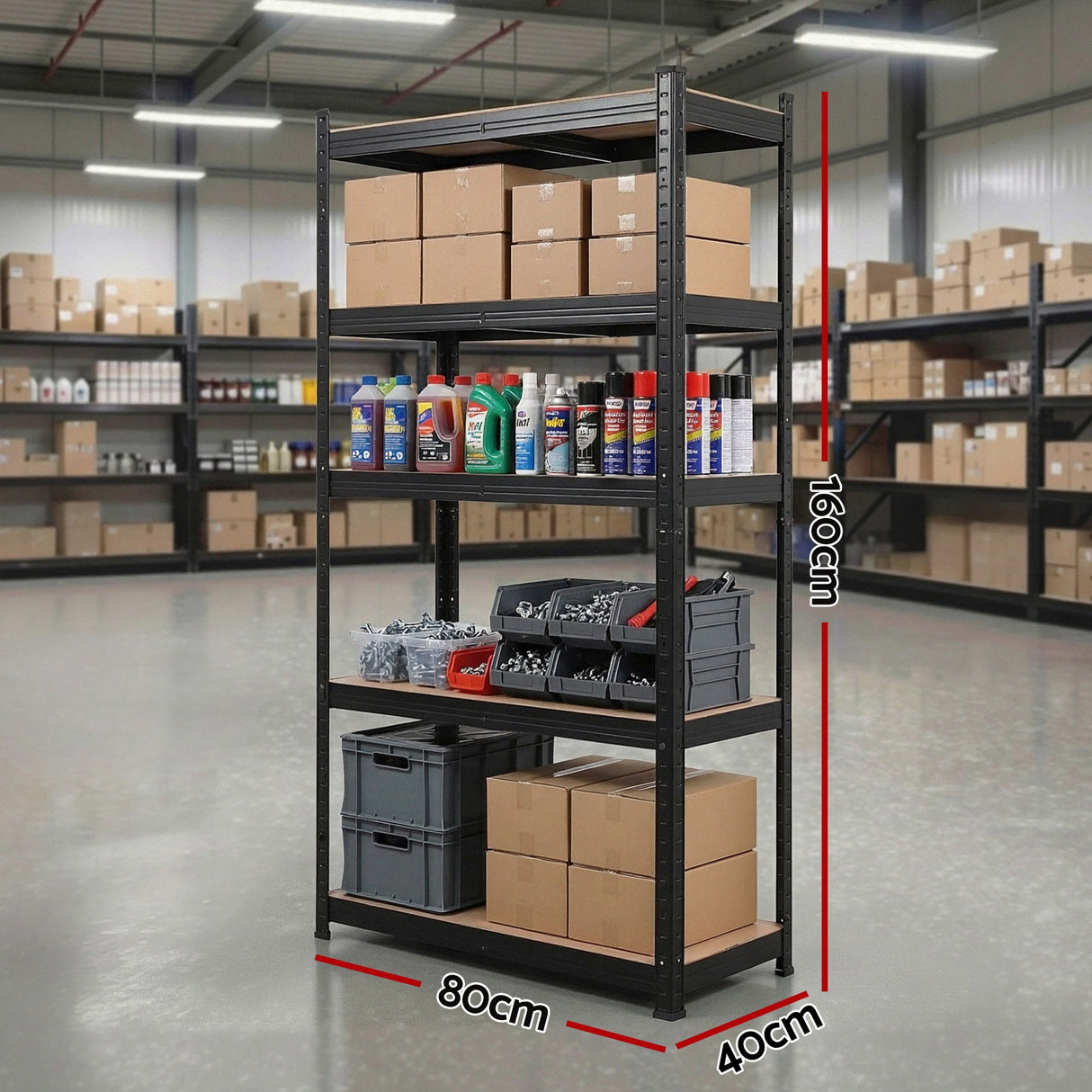 5 tier steel garage shelving rack in black view 3