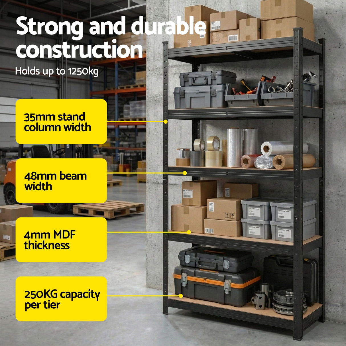 5 tier steel garage shelving rack in black view 5