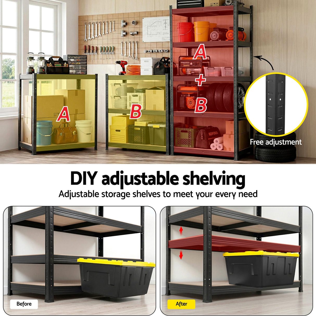 5 tier steel garage shelving rack in black view 6