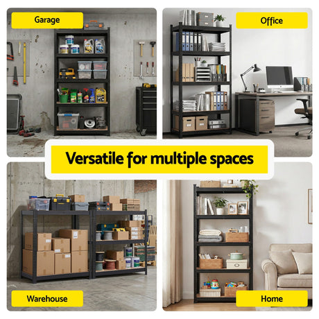 5 tier steel garage shelving rack in black view 7