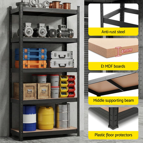5 tier steel garage shelving rack in black view 8