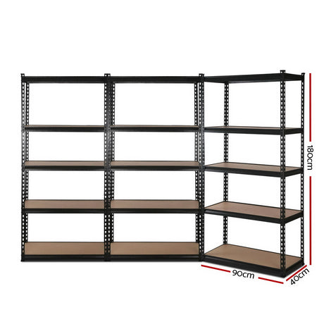 Rannoch Boltless Garage Shelving Rack, 5 Tier, 3m x 1.8m, Matt Black