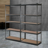 Pair of matte charcoal Plockton five tier steel storage shelf racks for garage and warehouse