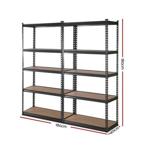 Pair of matte charcoal Plockton five tier steel storage shelf racks for garage and warehouse view 2