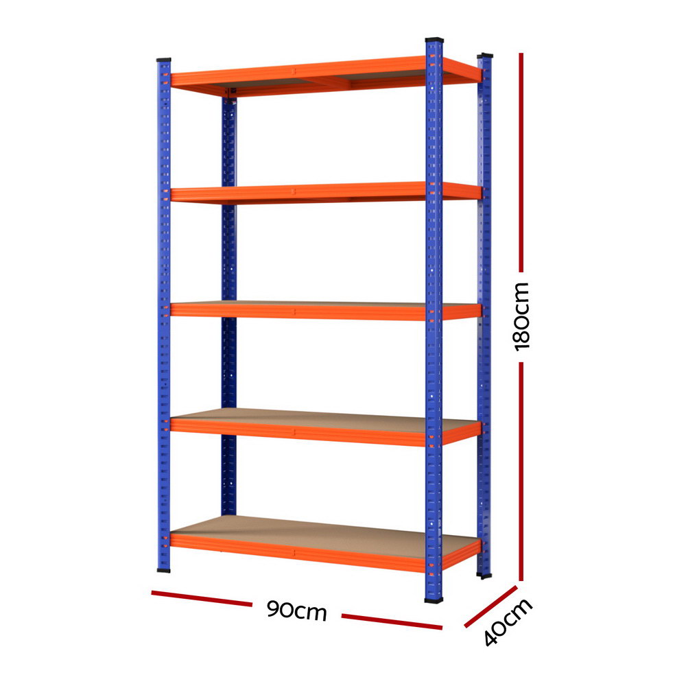 5 tier garage shelving rack 90 x 40 x 180 cm orange and blue
