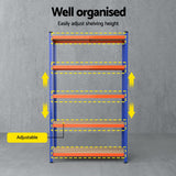 5 tier garage shelving rack 90 x 40 x 180 cm orange and blue