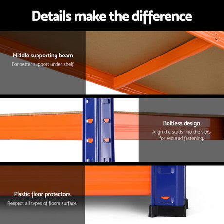 5 tier garage shelving rack 90 x 40 x 180 cm orange and blue