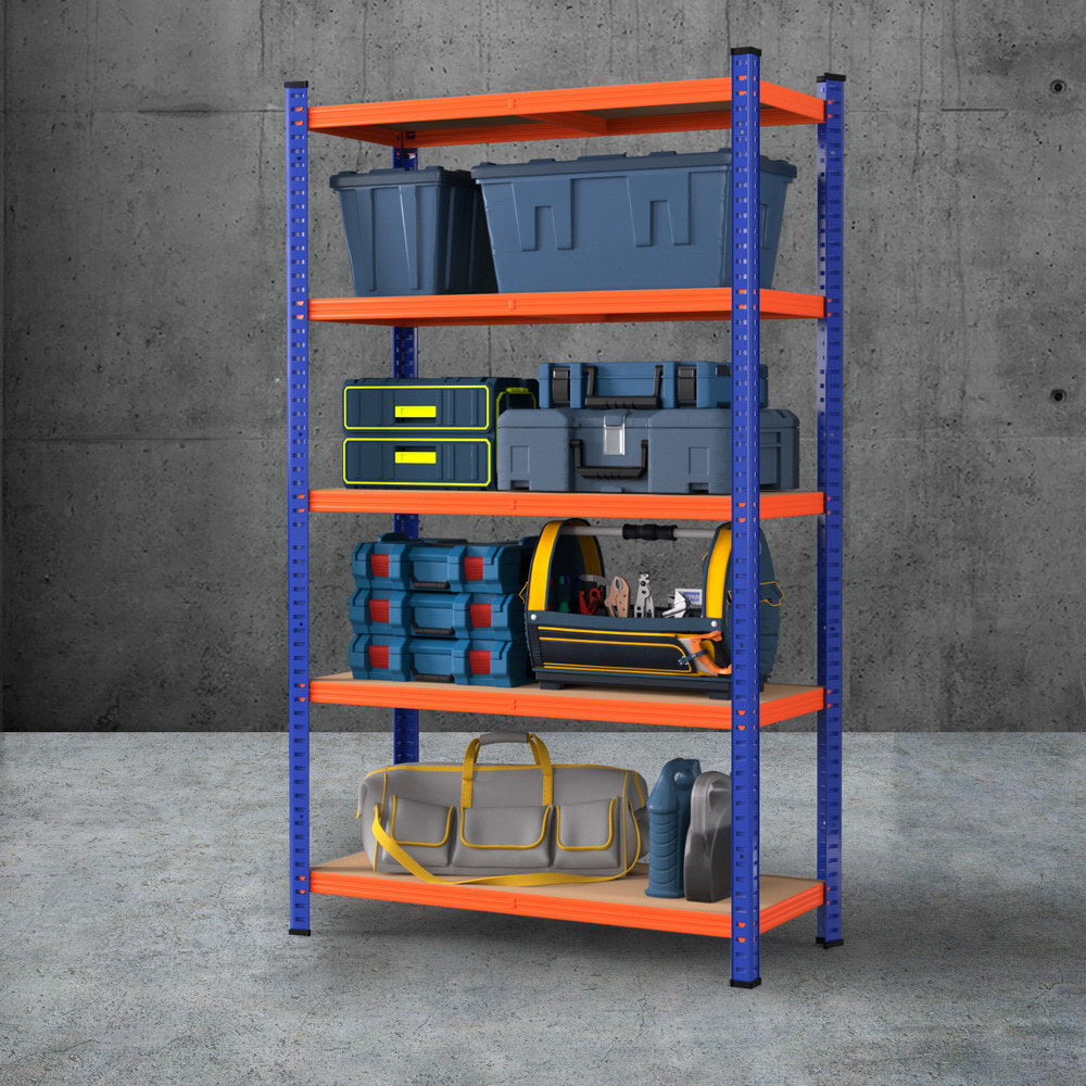 5 tier garage shelving rack 90 x 40 x 180 cm orange and blue