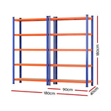 Rannoch Boltless Garage Shelving Rack, 5 Tier, 2m x 1.8m, Orange Blue