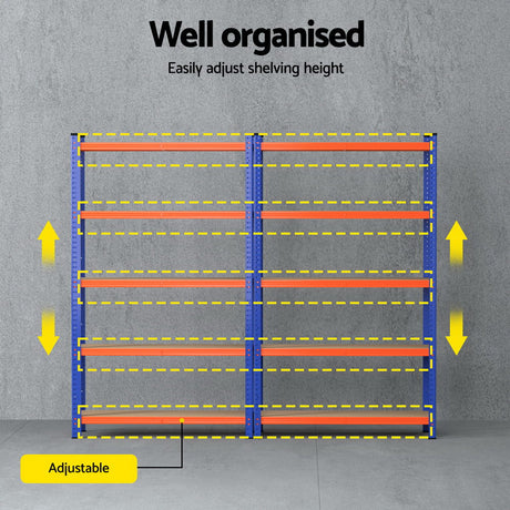 Rannoch Boltless Garage Shelving Rack, 5 Tier, 2m x 1.8m, Orange Blue