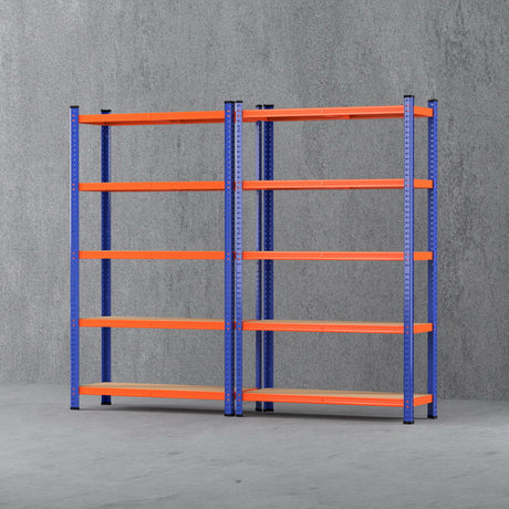 Rannoch Boltless Garage Shelving Rack, 5 Tier, 2m x 1.8m, Orange Blue