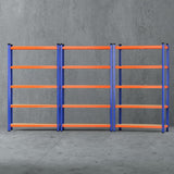 Rannoch Boltless Garage Shelving Rack, 5 Tier, 3m x 1.8m, Orange Blue